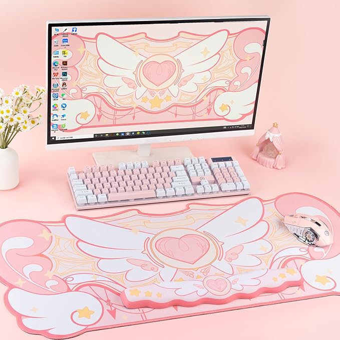 GeekShare Kawaii Mouse Pad Wrist Rest Support Set - Non-Slip Rubber Base Desk Mat and Memory Foam Wrist Rest for Keyboard and MousePerfect for Gamingor Home Office Work - Star Wings Series