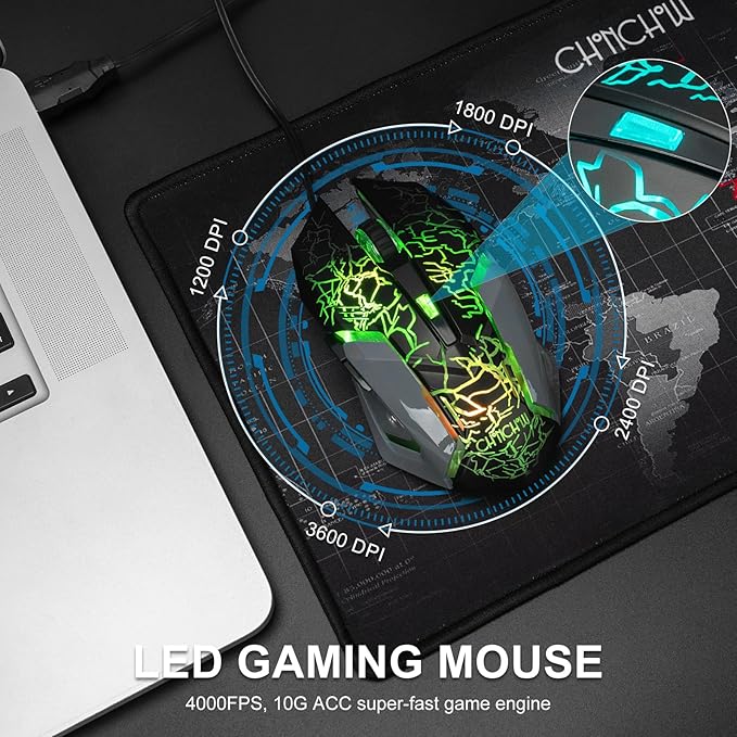 CHONCHOW Gaming Keyboard and Mouse Combo RGB LED Backlit USB Wired Key Board 3200dpi Mice Mechanical Feel Compatible with Xbox one ps5 Windows Laptop Computer(Grey-Black)