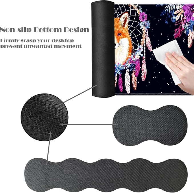 Ergonomic Keyboard Wrist Rest &amp Mouse Pad Wrist Rest SetXL Gaming Desk Mat 31.5x 11.8Non-Slip BaseMemory FoamEasy Typing Pain Relief for Office &amp HomeFox in Floral Dreamcatcher