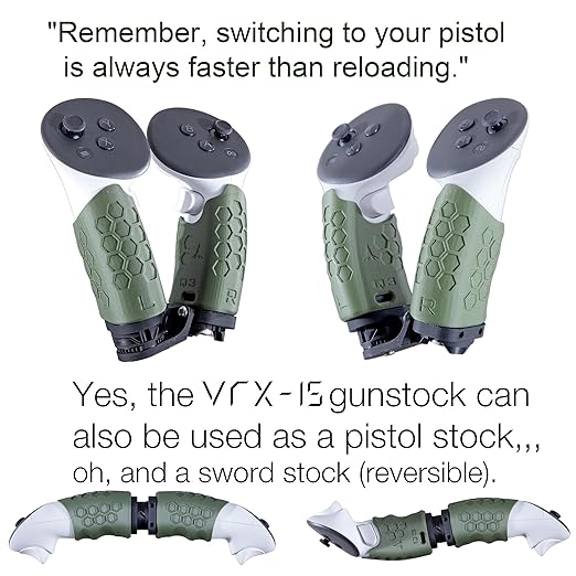 VRX-15 VR Gunstock Magnetic Rifle Stock Pistol Adapter Sword Stock for Quest 3 / Quest 2 Quest Pro OD Green (Quest 3)