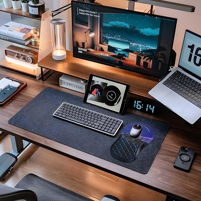 Ergonomic Mouse Pad with Wrist Rest Soft Mousepad with Massage Design Memory Foam and Non-Slip PU Base for Pain Relief Gaming Mouse Pad for Desk Home Office Black