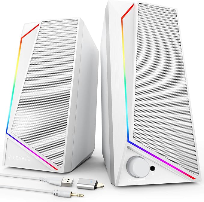 LENRUE Computer Speakers USB/USB-C Powered PC Speakers with Loud Stereo Sound Headphone-in for Desktop Laptop Monitor