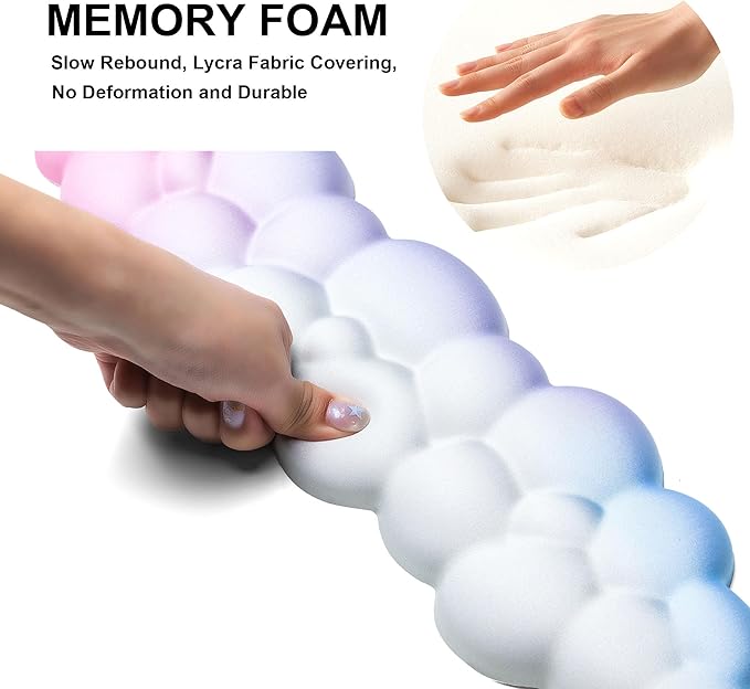 OUEST Cloud Wrist Rest Keyboard and Mouse Pad with Cute Ergonomic Memory Foam Non-Slip PU Base for Computer Mac Laptop Office Gaming-Orange/Blue/Pink