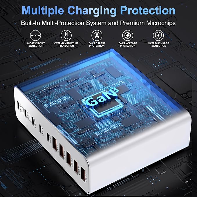 420W USB C Charger Block10-Port Charging Station GaN Fast Charging Type C &amp USB A Wall Charger Adapter for MacBook Pro/AiriPhoneiPadDell XPSSamsung Galaxy(White)