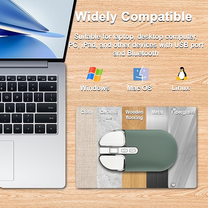 Wireless Mouse Bluetooth Cute Ultra Slim Silent Computer Mice with USB Receiver Dual-Mode 2.4G &amp Bluetooth Rechargeable Portable USB Cordless Mouse for Laptop PC Desktop Tablet Kids Adults Gift G