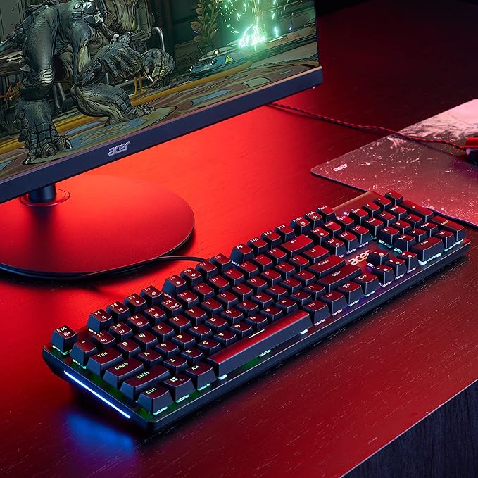acer Nitro Gen 2 Wired Gaming Keyboard - RGB Illuminated Keyboard | 100% Anti-Ghosting (N-Key Rollover) | Mechanical Axis | Ergonomic Arc Keycaps | Embedded Multimedia Keys (Pack of 1)