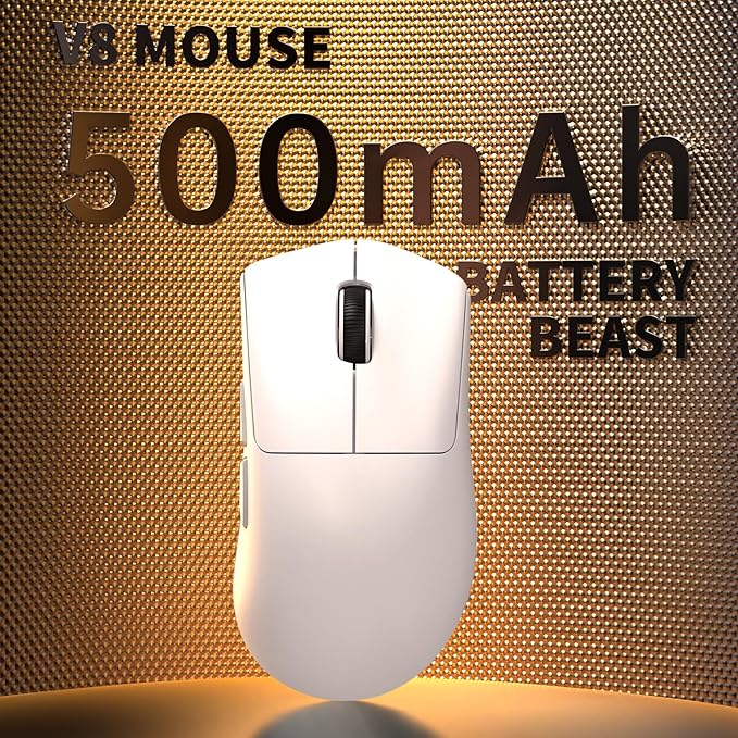 ATTACK SHARK V8 Wireless Gaming Mouse 59g Lightweight BT/2.4G Wireless/Wired Mouse PixArt PAW3950MAX Gaming Sensor 8K Polling42000 DPICoiled CableOffice Mice for PC/Win/Mac(White)