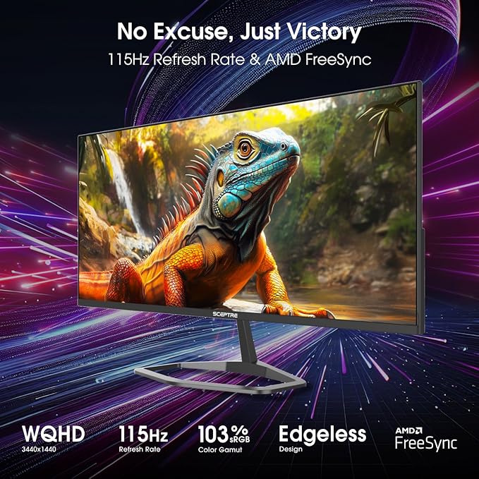 New! Sceptre 34-inch Prime Monitor 3440 x 1440 up to 115Hz 103% sRGB DisplayPort HDMI Build-in Speakers Machine Black 2026 (E345W Series)