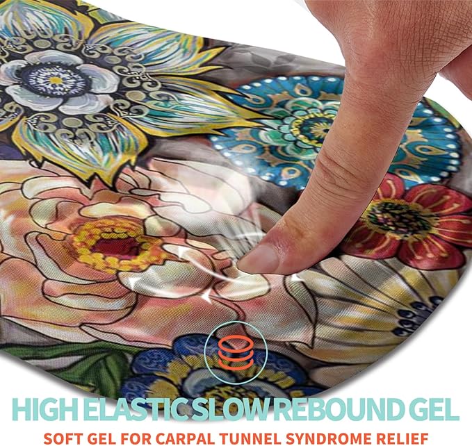 Ergonomic Mouse Pad Wrist Support with Memory Foam Massage Bulge Carpal Tunnel Pain Relief Mousepad Wrist Rest for Mouse(12x8 inch Blooming)