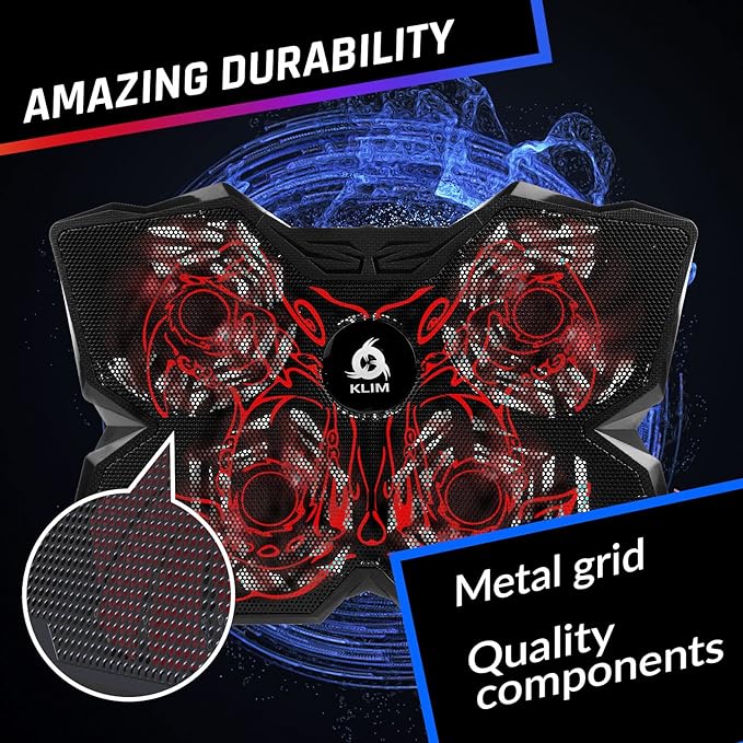KLIM Wind Laptop Cooling Pad - More Than 500000 Units Sold - New - Powerful Rapid Action Laptop Cooler - Laptop Stand with 4 Cooling Fans - 2 USB Ports - PC Mac PS5 PS4 Xbox One - Cobra Red