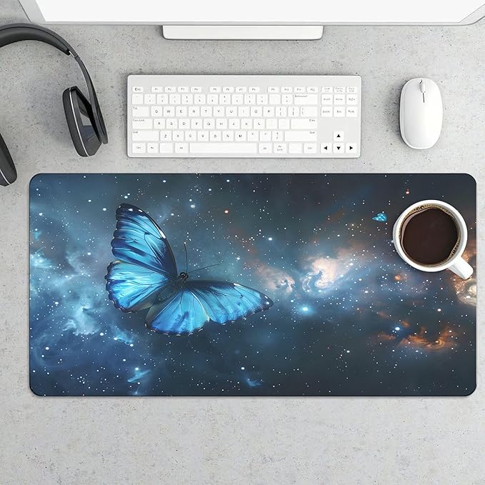 XXL Gaming Mouse Pad Animal Galaxy Butterflies XXL Gaming Mouse Pad Large Desk Mat Protector for Desktop Anti-Slip Rubber Extended Computer Keyboard Mat Writing Pad 15.7 * 35.4 inB-1768