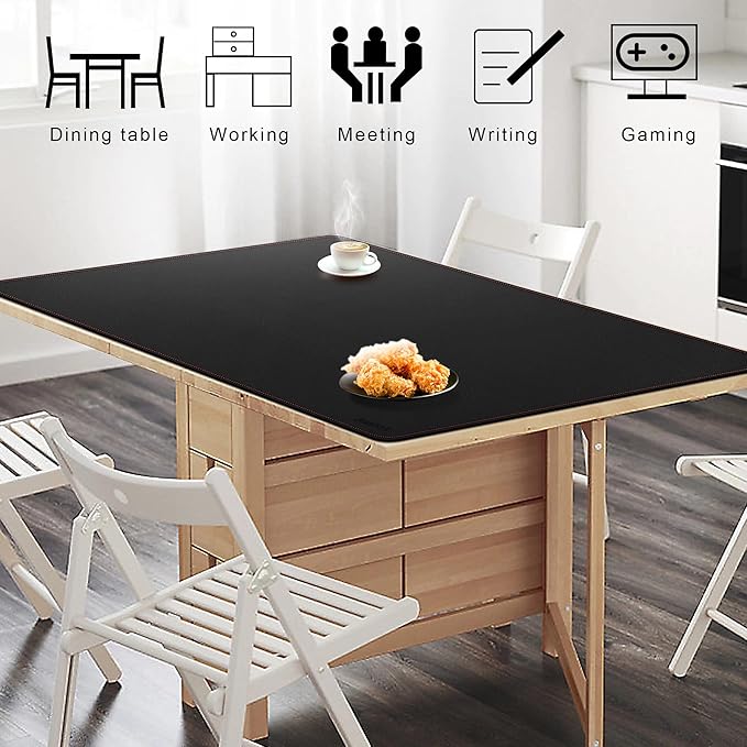 ZORESYN Leather Desk pad (47.24 x 31.50) - pu Leather Desk mat with Suede Base - Large Gaming Mouse pad Waterproof Table Mat Desktop Writing Pad Mouse Mat (Black)