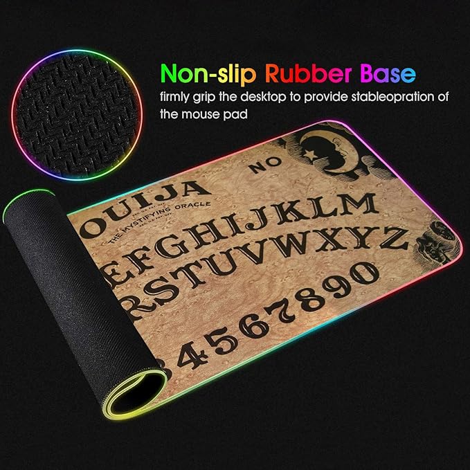 RGB Gaming Mouse Pad with Coffee Coaster XXL Large Glowing LED Mousepad Anti-Slip Rubber Base Computer Keyboard Desk Mouse Mat 31.5 X 11.8 Inch - Retro Ouija Board
