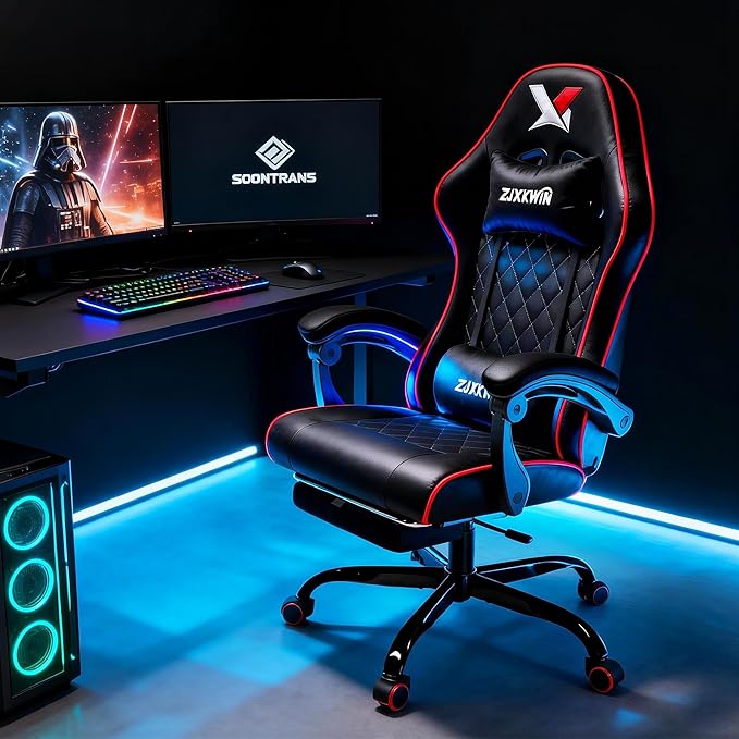 Gaming Chair with Footrest Ergonomic Computer Chair with Headrest &amp Lumbar Support Skin-Friendly Velvet Adjustable Height &amp Backrest Linked Armrest for Gamer Home Adults Office RestRed