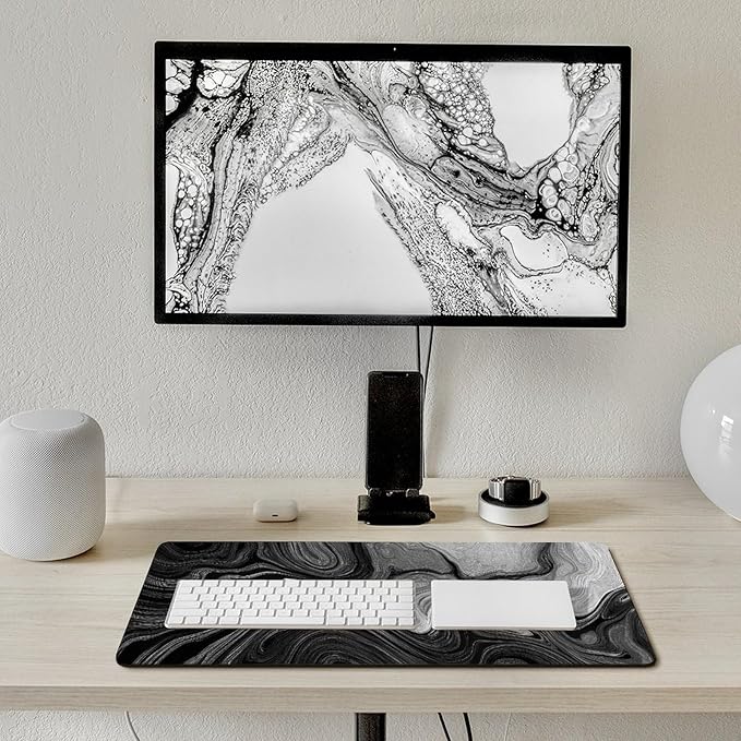 Black and White Topographic Map Gaming Mouse Pad Non-Slip Rubber Base 2XL Mousepad with Stitched EdgesWaterproof Washable Mouse Mat for Desk Home Office Gaming 29.5x16