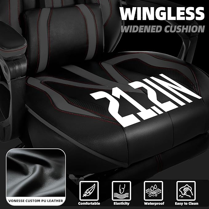 Vonesse Gaming Chair for Adults Reclining Gaming Chairs with Footrest and Massage Computer Gaming Chair for Heavy PeopleErgonomic Gamer Chair Big and Tall (Black/Gray)