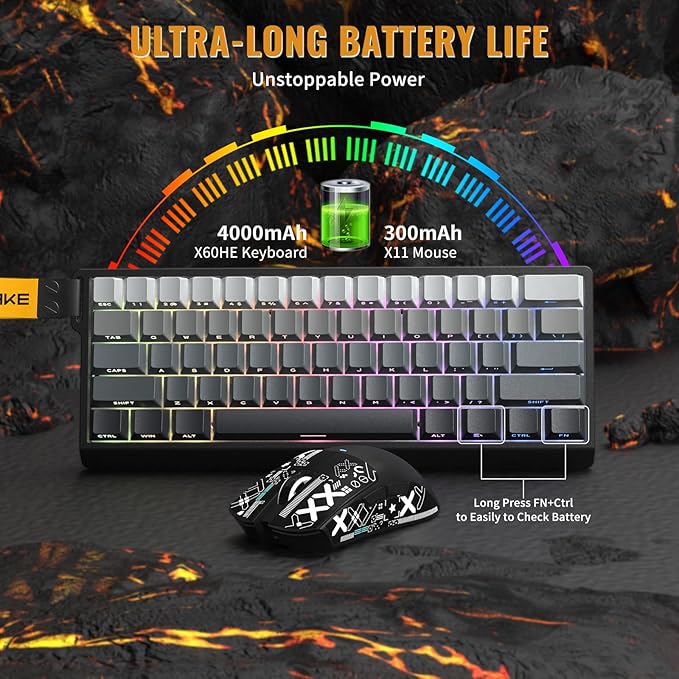 ATTACK SHARK X11&ampX60HE Mechanical Wireless Gaming ComboRapid Trigger Magnetic Switches 8K Keyboard59g Ultra-Light Mouse with Charging Dock 22K DPIPAW3311RGB Backlit 3-Mode with Coiled Cable-B