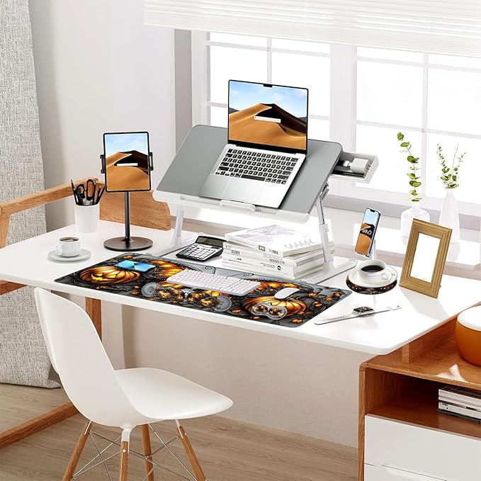 Keyboard Mouse Pad Set Extended Gaming Mouse Pad+Ergonomics Keyboard Wrist Rest Support Memory Foam Easy Typing Pain Relief 4Pcs XL Ultra Thick Desk MatHalloween Butterfly Pumpkin