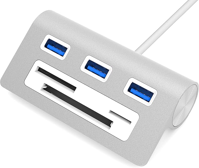 SABRENT Premium 3 Port Aluminum USB 3.0 Hub with Multi in 1 Card Reader (12 Cable) for iMac All MacBooks Mac mini or Any PC (HB-MACR)
