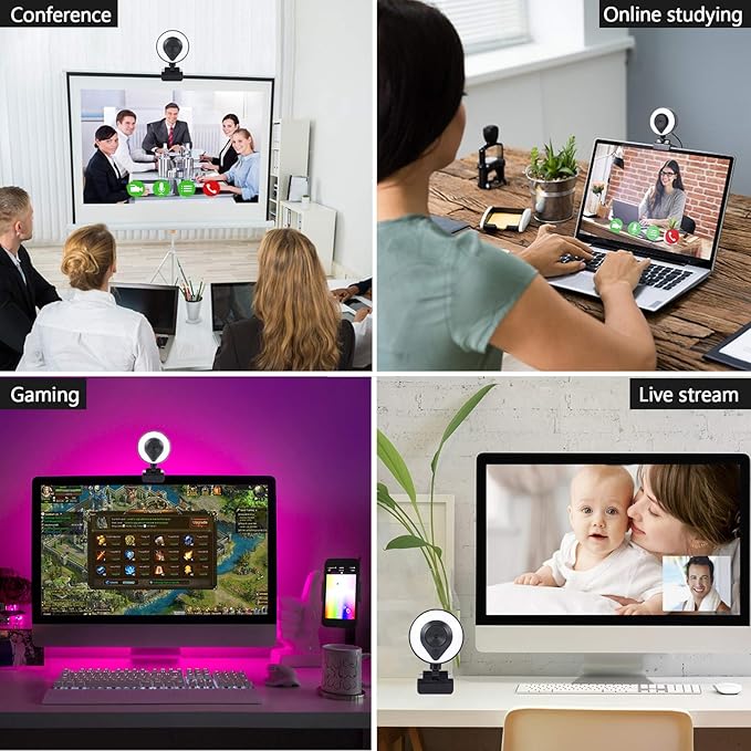 1080p Webcam AutoFocus 2K Adjustable Brightness Web Camera with Stereo Microphone and Tripod for Live Streaming Distance Education Video Conferencing Webcast As