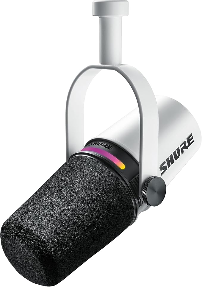 Shure MV7+ Podcast Dynamic Microphone – OBS Certified Enhanced Audio LED Panel USB-C &amp XLR Outputs Auto Level Mode Digital Pop Filter Reverb Effects – For Podcasting Streaming Recording W