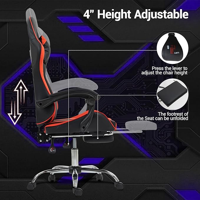Ergonomic Gaming Chair with 360° Swivel &amp Recline 90-135°Adjustable Backrest Lumbar Massage Support Linkaged Armrests Heavy-Duty Casters &amp Frame Esports Office Computer Desk Chair Black