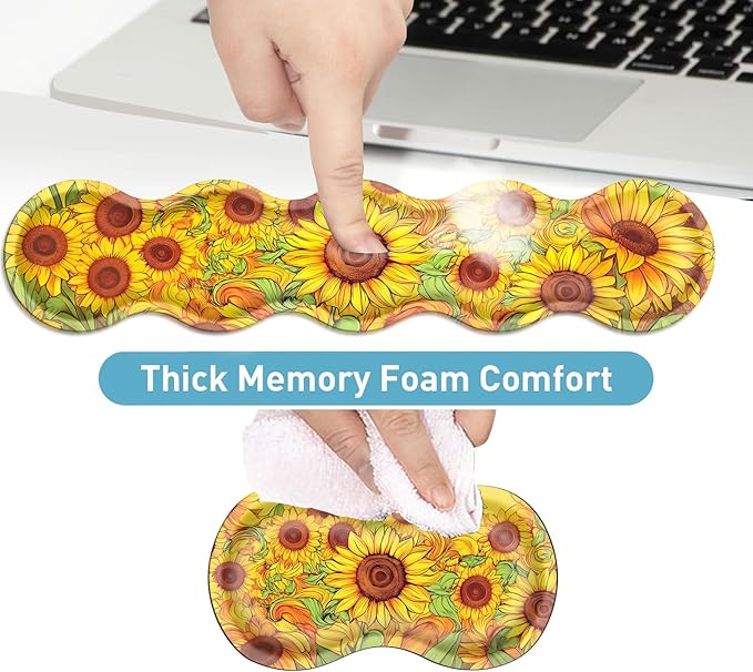 Keyboard Mouse Pad Set Extended Gaming Mouse Pad+Ergonomics Keyboard Wrist Rest Support Memory Foam Easy Typing Pain Relief 4Pcs XL Ultra Thick Desk MatVibrant Sunflower Field