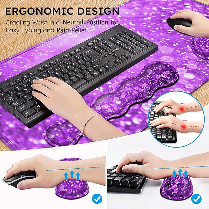 Large Gaming Mouse Pad (31.5x11.8 in) Rubber Base XXL Mousepad with Stitched Edges Ergonomic Keyboard Wrist Rest Extended Mouse Mat Desk Pad for Work Game Office Purple Mousepad