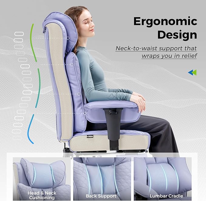 GTPLAYER Big and Tall Office Chair 400LBS Wide Ergonomic Gaming Chair with Deluxe Embossing Designed Leather with Foot Rest150°Reclining Adjustable Soft Armrests Pocket Spring Back Support and Pillow