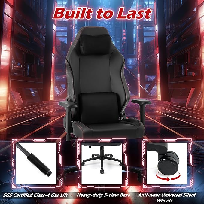 Giantex Gaming Chair Video Game Chair with Magnetic Headrest &amp Lumbar Support Ergonomic Computer Chair w/Rocking Function &amp 2D Armrests Height Adjustable Swivel Task Chair Black