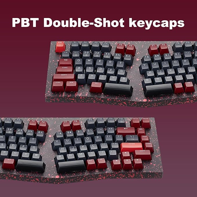 Hexgears F2 - Aluminum Custom Mechanical Keyboard Split Alice 83 Key Layout Ergonomic Keyboard Hot Swappable Slient Linear Switch BT5.0/2.4GHz/USB-C RGB Backlit for Win/Mac (Burgundy)