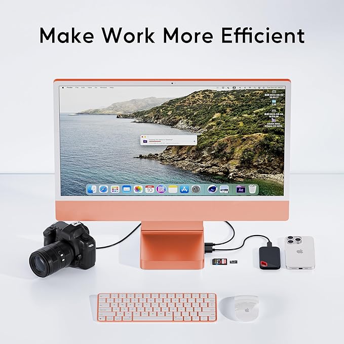 USB C HUB for iMac 24 inch 2021/2023/2024 USB Hub Adapter iMac Accessories for iMac M1/M3/M4 with USB C 10Gbps 3*USB A SD/TF Docking Station Support Expand M.2 SSD (Not Included) Orange