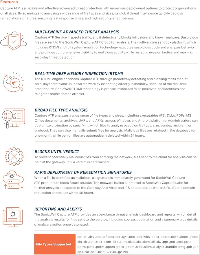 SonicWall Capture Advanced Threat Protection (ATP) for TZ470W - 2 Year License (02-SSC-6464) - Cloud Sandbox Security with Zero-Day Threat Detection &amp Real-Time Malware Analysis