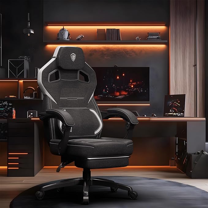 Dowinx Gaming Chair Big and Tall Fabric Ergonomic Gaming Chairs with FootrestWide Back Gamer Chair for Heavy People Black