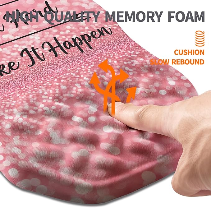 Ergonomic Slope Mouse Pad Wrist Support Wrist Rest Mousepad for Carpal Tunnel Pain Relief with Massage Bulge and Slow Rebound Memory Foam (12x8 inch Pink Stay Positive)