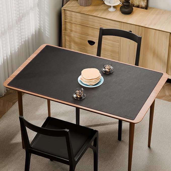 ZORESYN Leather Desk Mat 43.3 x 27.6 Inch (Black) for Office &amp Home - Extended Widen Mouse Pad Waterproof Faux Leather Desk Pas with Non-Slip Base