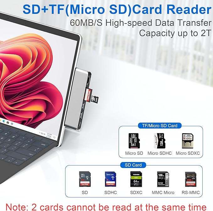 Surface Pro 9/10/11/X USB Hub Docking Station Surface pro 9 Accessories with 4K HDMI USB-C Thunerbolt 4 (Display+Data+100W Charging) 2 USB 3.0 SD/TF USB C Hub for Surface Pro 9/Pro10/Pro11/ProX