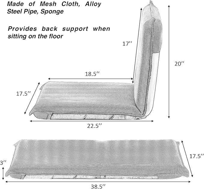 Auténtico Grey Floor Chair Video Gaming Chair High Back Chair Cushion 6 Adjustable Backrest Positions Thick Padded Soft Cushion Provide Extra Seating Great for Reading Watching TV Playing Games