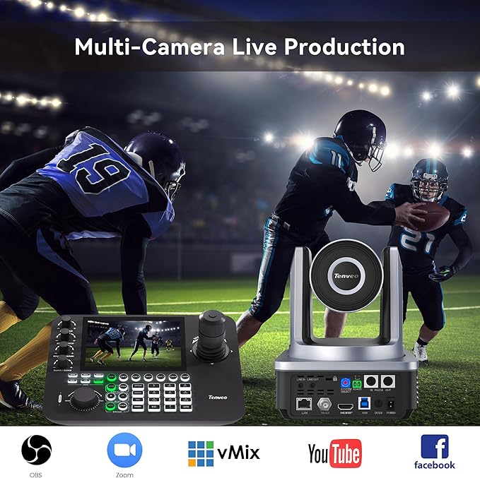 Tenveo 4K NDI PTZ Camera AI Auto-Tracking 20X Optical Zoom 3G-SDI USB3.0 HDMI LAN PoE IP Live Streaming for Church Worship Events Broadcast Video Conference YouTube OBS vMix Zoom Teams