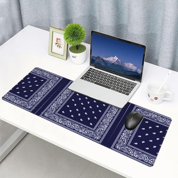 Bandana True Blue Large Mouse Pad 31.5x12 Inch Gaming Desk Mat XXL Non-Slip Rubber Base Computer Pad with Durable Stitched Edges for Work and Play