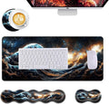 Mouse PadLarge Desk Mat Set 4in1 XL Mousepad + Keyboard Wrist Rest+Mouse Wrist Rest+Coaster with Ergonomic Desk Pad for Home Office Table Computer Cover -Starry Night Great Wave