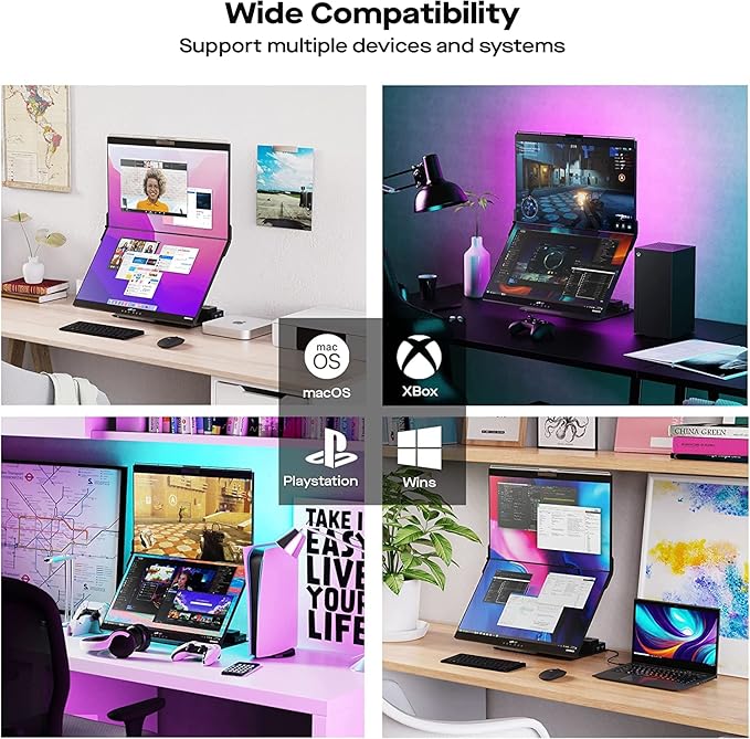 Mobile Pixels Geminos Dual 24 Stacked Computer Monitors with 100W USB-C Charging 1080P Webcam&ampSpeakers All-Inclusive Vertical Desktop Monitor HDMI/USB-A/USB-C2 Monitors