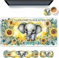 Keyboard Mouse Pad SetLarge Desk Pad+Keyboard Wrist Rest+Mouse Pad Wrist Support+CoasterEasy Typing Pain Relief Non-Slip Mousepad Wrist Support Mousepad Set Home OfficeSunflower Elephant