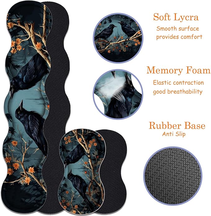 Large Gaming Mouse Pad + Keyboard Wrist Rest + Wrist Support + Coaster Set Memory Foam Ergonomic for Easy Typing XXL Extended Gaming Mouse Pad Table Pad - Branch Crow