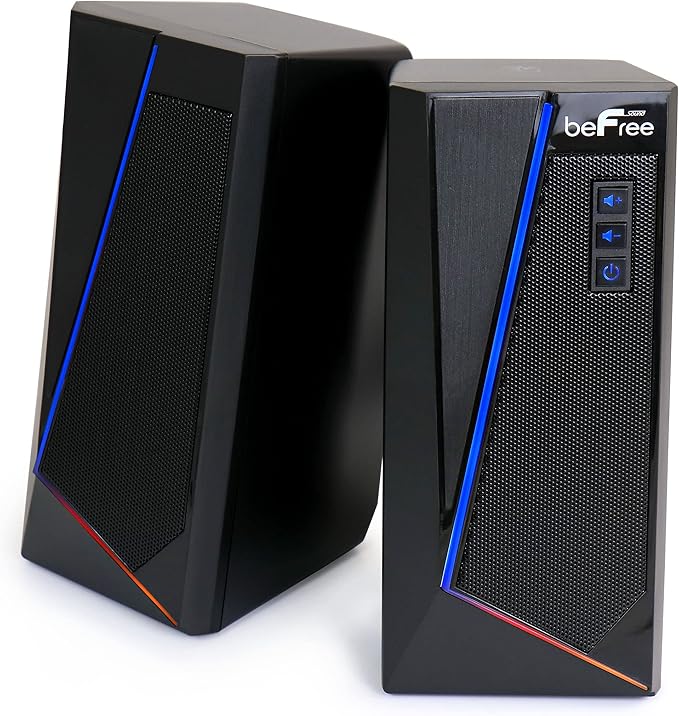 beFree Sound 2.0 Computer Gaming Speakers with LED RGB Lights Black