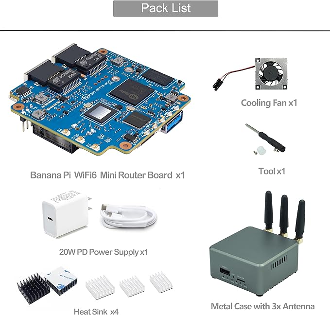 WayPonDEV Banana Pi BPI-WiFi 6 Router OpenWRT Board Dual Band Wireless Internet Router 802.11ax ac WiFi 6 Gigabit VPN Router with 5GE Phy and RGMII Support WPAWPA2WPA3 (Wifi6 Mini SET2)