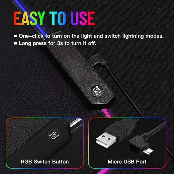 RGB Mousepad LED Desk Mat Gaming Large Keyboard Cute Desktop Computer Laptop 14 Light XXL Long Giant Big Cool Modern Design Unique for Men Boys Gamer Oversized Wide 30x12'' Mousepad Wars