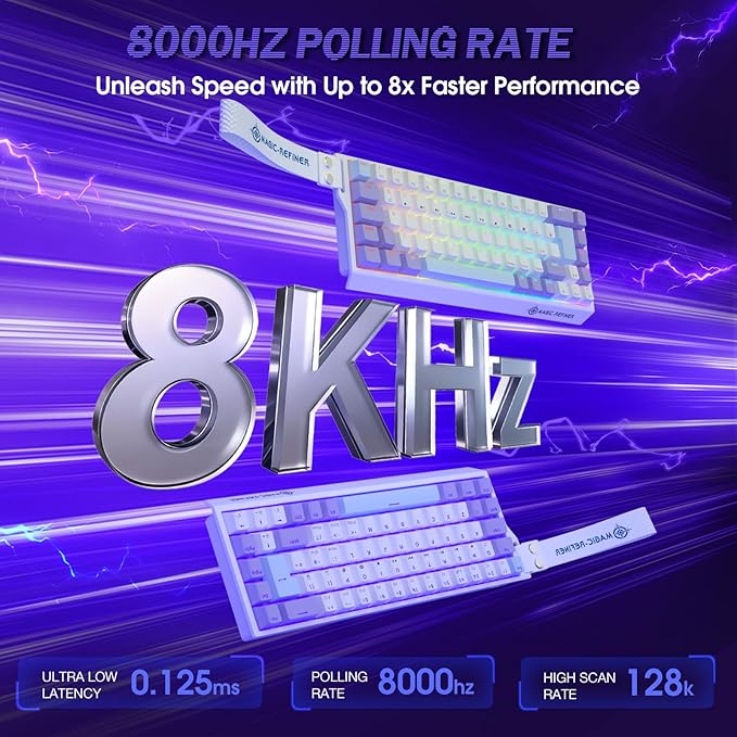 ZIYOU LANG X Magic-Refiner X68HE 8KHz Rapid Trigger Mechanical Gaming Keyboard60% WiredHall Effect Magnetic SwitchAdjustable ActuationRGB BacklitSnap Tap RGB Backlit for PC/Mac Purple&ampWhite