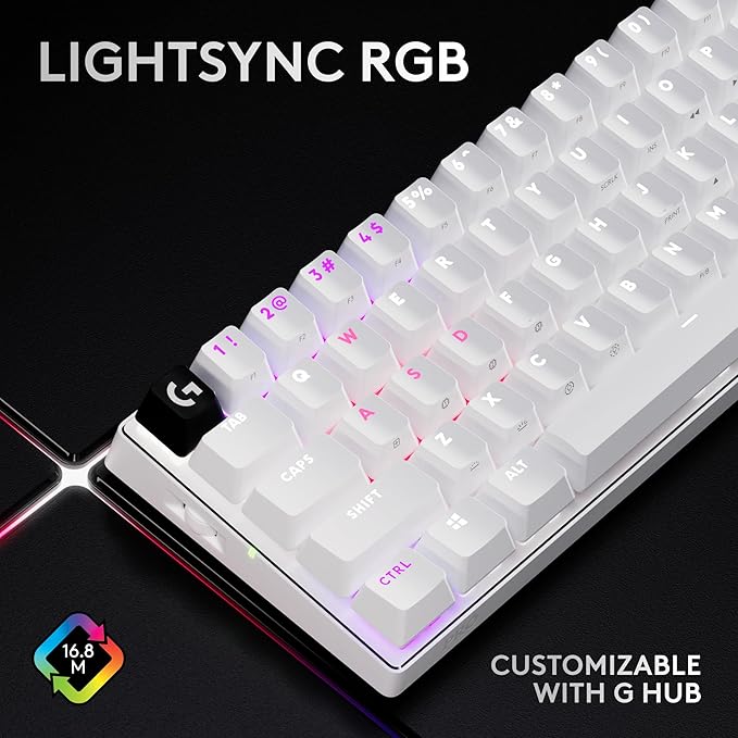 Logitech G PRO X 60 Lightspeed Wireless Gaming Keyboard Ultra Compact TKL 60% Mechanical Keyboard for Windows PC LIGHTSYNC RGB Dual-Shot PBT Keycaps GX Optical Linear Switches - White