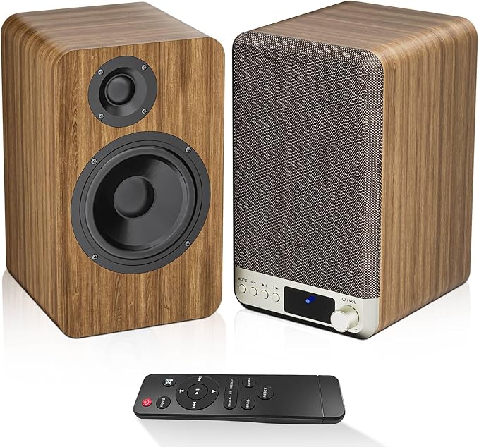 Powered Bookshelf Speakers 60W Record Player Speakers with 3.5 Inch Woofer Active Turntable Speakers Wired AUX/RCA/BT Input Retro Computer Speakers for Vinyl Player HiFi Stereo Speakers